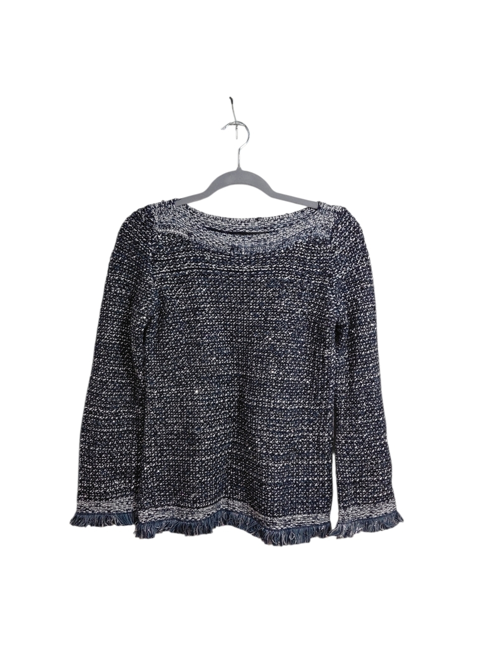 Ann Taylor Navy and White Tweed Crewneck Sweater